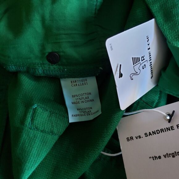 Sandrine Rose x Free People Straight Fit Button Fly Cotton/Flax Jeans in Green - Picture 8 of 9